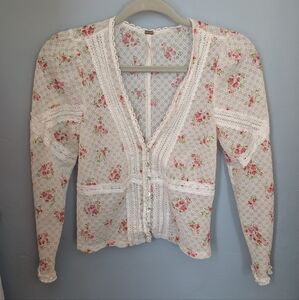 Free People Kika Lace Rose Floral Feminine Top Cardigan